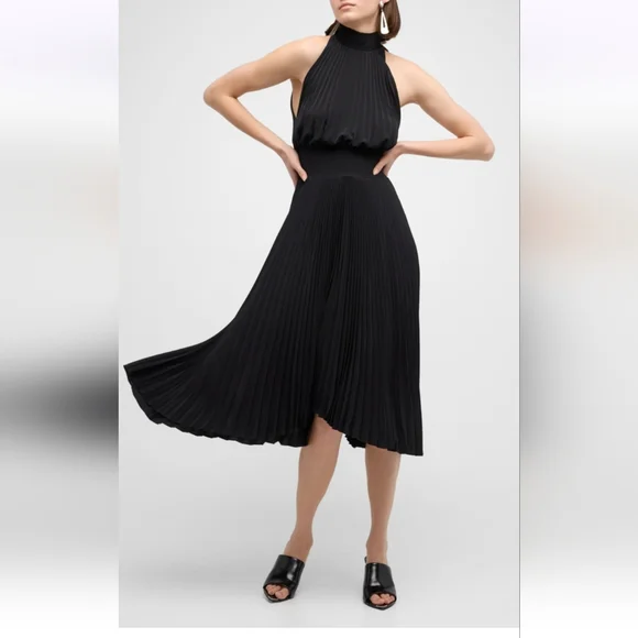 A.L.C. Black Pleated Halter Dress, Size 8 - Picture 9 of 13